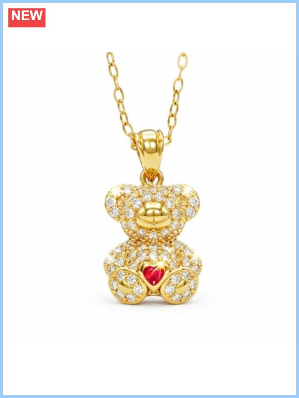 Gold Plated Teddy Bear Pendant Necklace 925 Sterling Silver CZ Gift